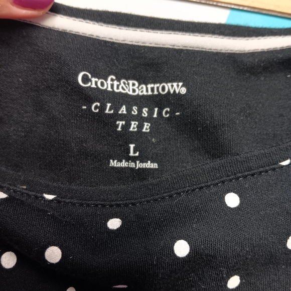 Croft & Barrow Women's Black Short Sleeve Polka-dot Classic Tee Top Size L - Picture 4 of 4